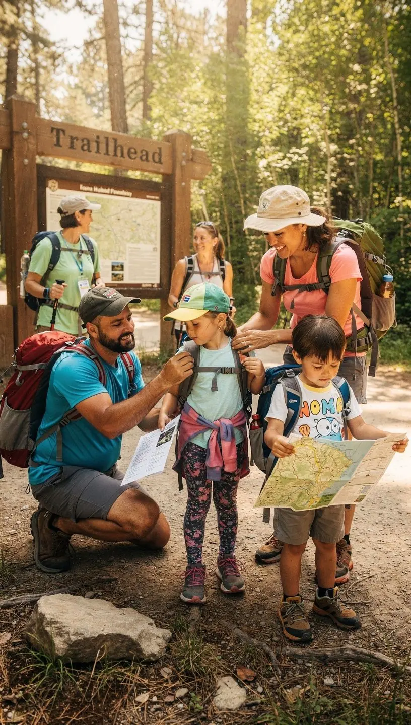 Группа туристов, исследующих национальный парк и фотографирующих красивые пейзажи.