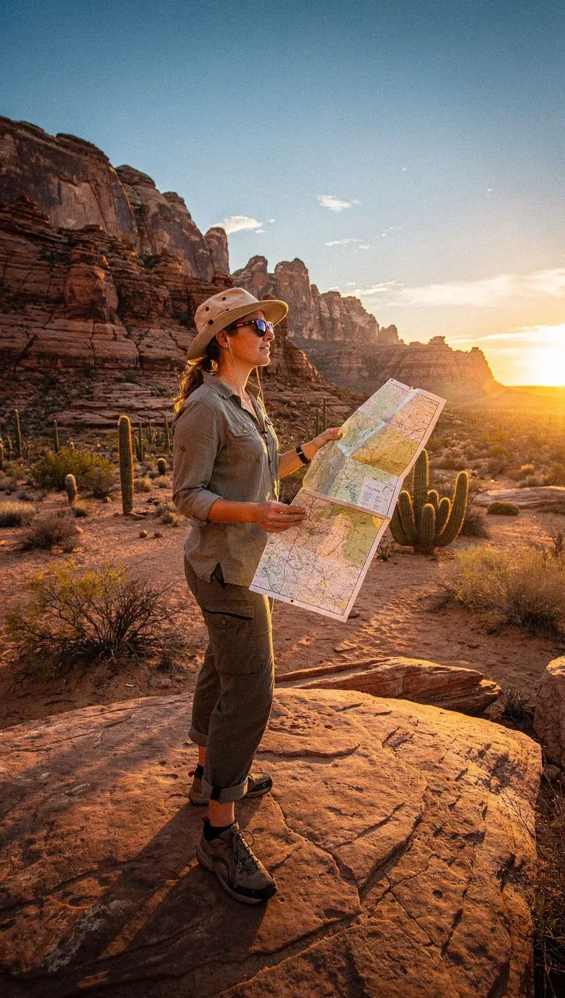 Карта маршрута с отмеченными тропами для пеших прогулок и местами для отдыха.